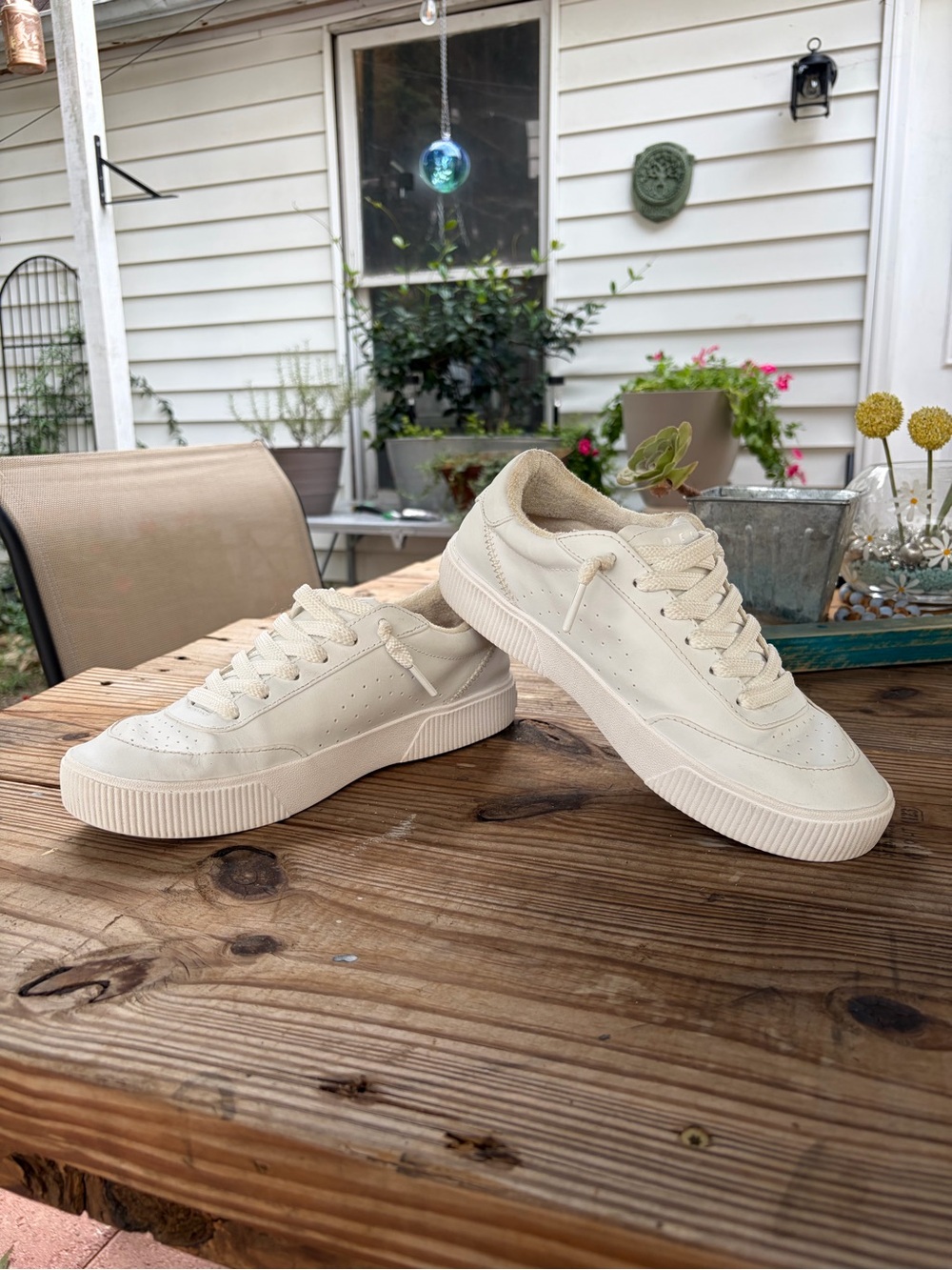 REEF Lay Day Seas Women’s 9 Cream Leather Cork Footbed Sneakers